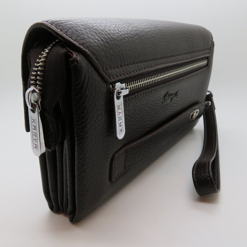 Karya 1980 Brown Leather Wristlet Clutch Wallet Organizer